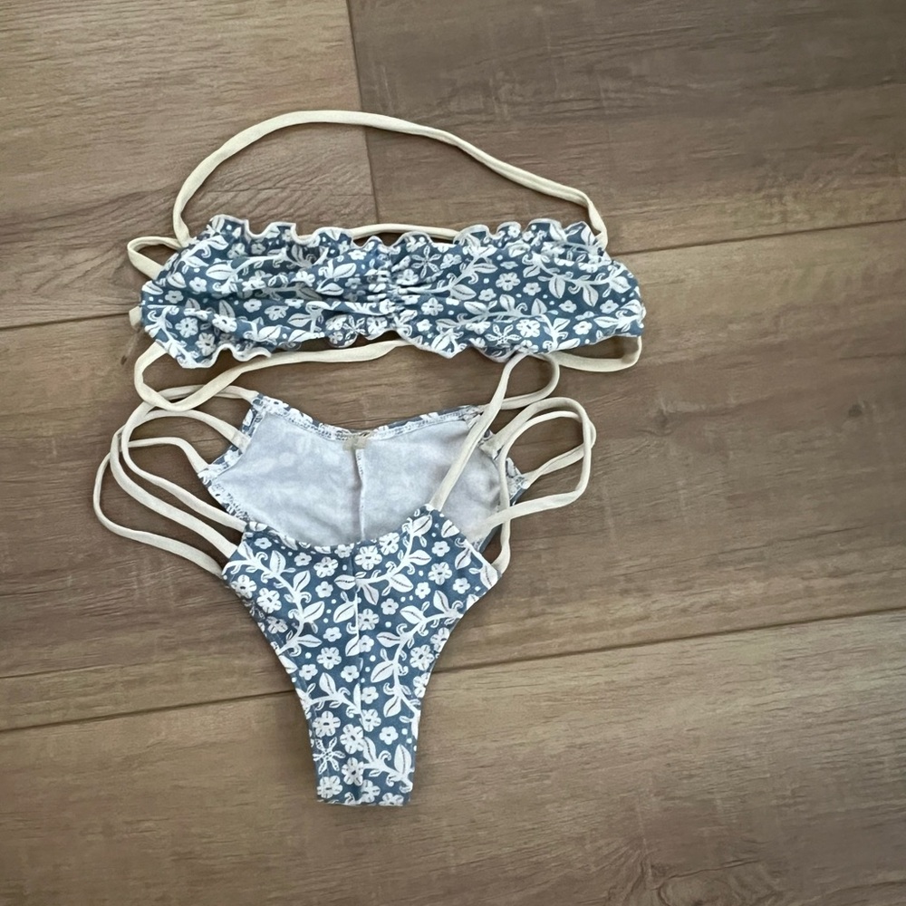 Montce blue floral bikini gently used.